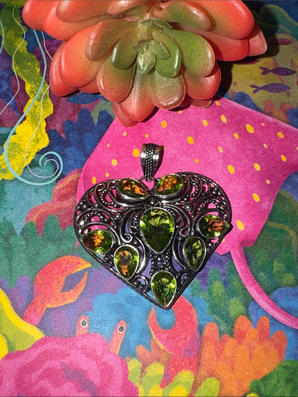 Silver Peridot Heart Pendant